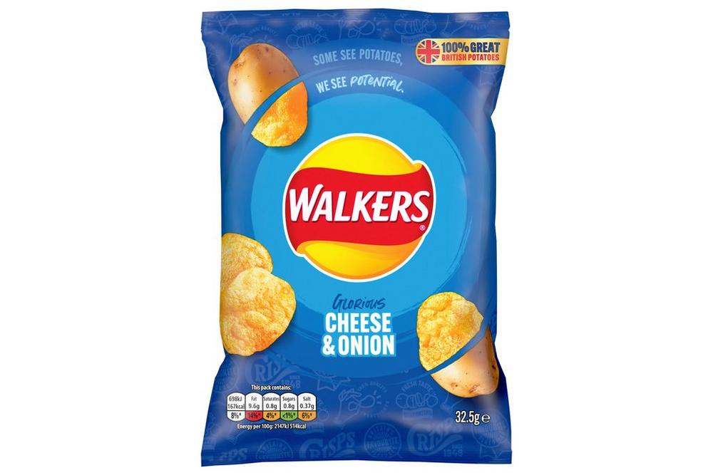 Walkers Cheese & Onion Crisps 32.5g - Box of 32