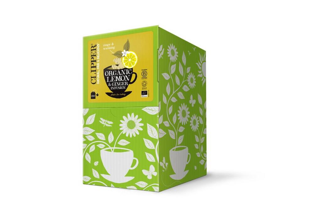 Clipper Organic Lemon & Ginger Individually Wrapped Envelope Tea Bags – 250 Pack