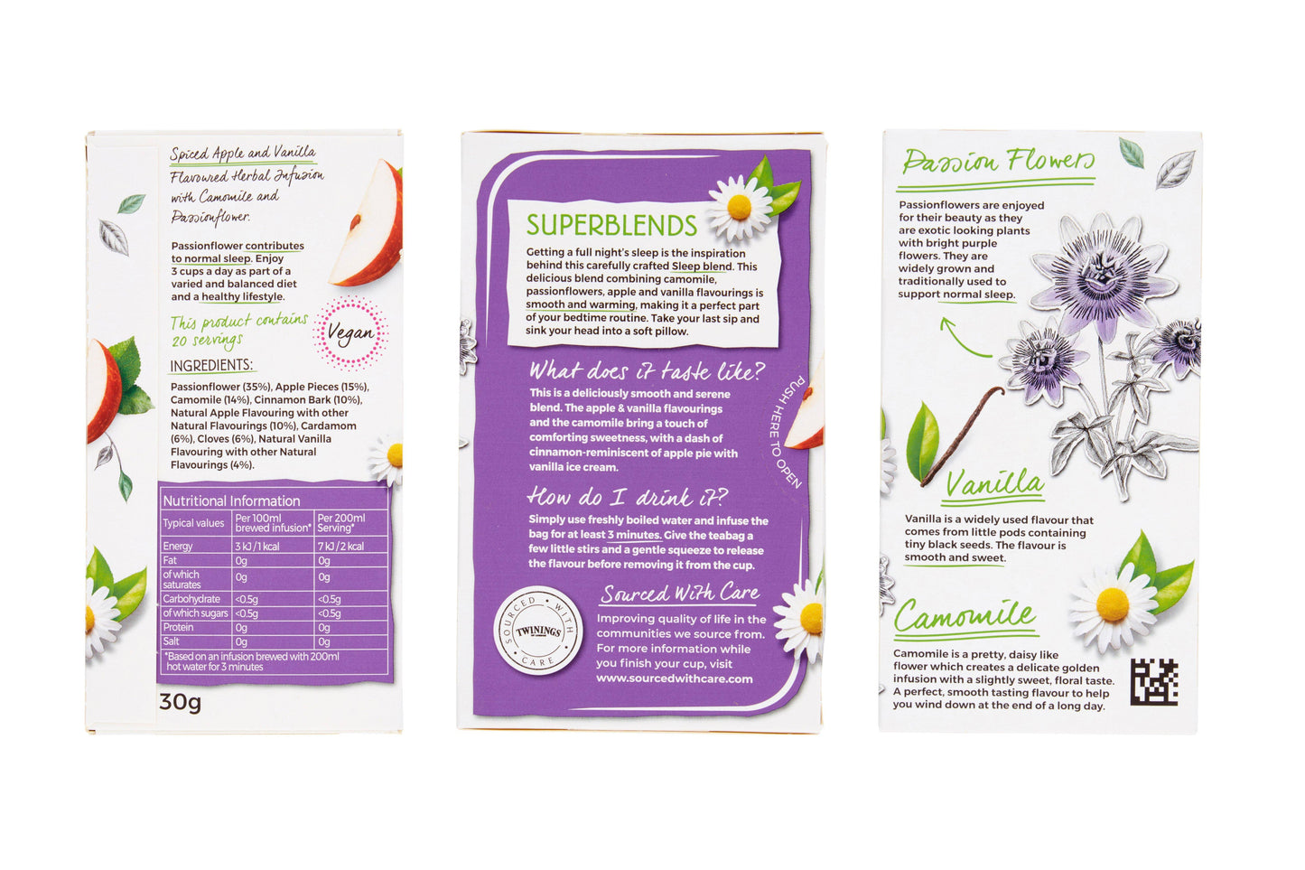 Twinings Tea: Superblends Sleep Spiced Apple & Vanilla with Camomile and Passionflowers - Individually Wrapped Envelope Tea Bags - (Box of 20)