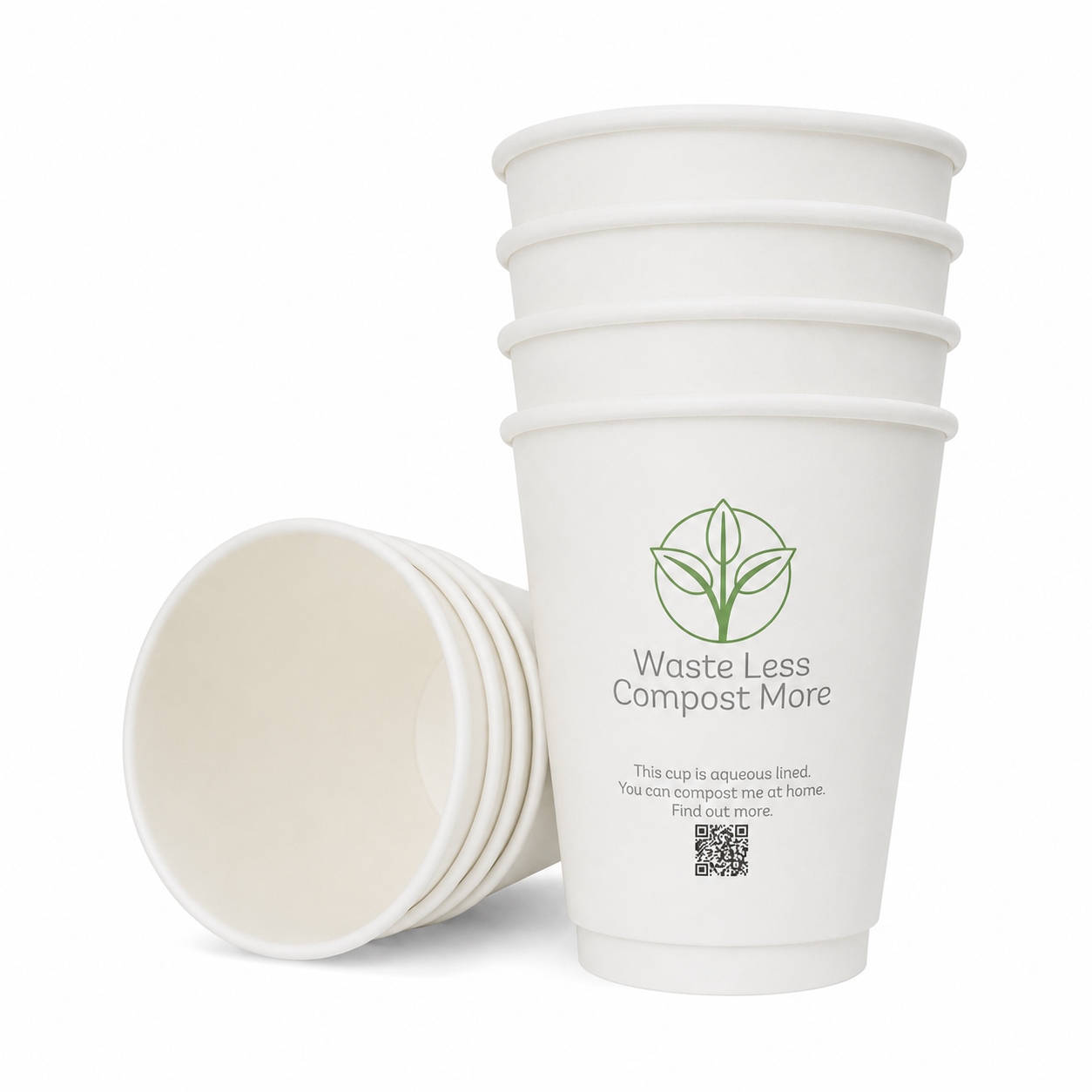12oz White Double Wall Takeaway Coffee Cups - Aqueous Lined - Case of 500