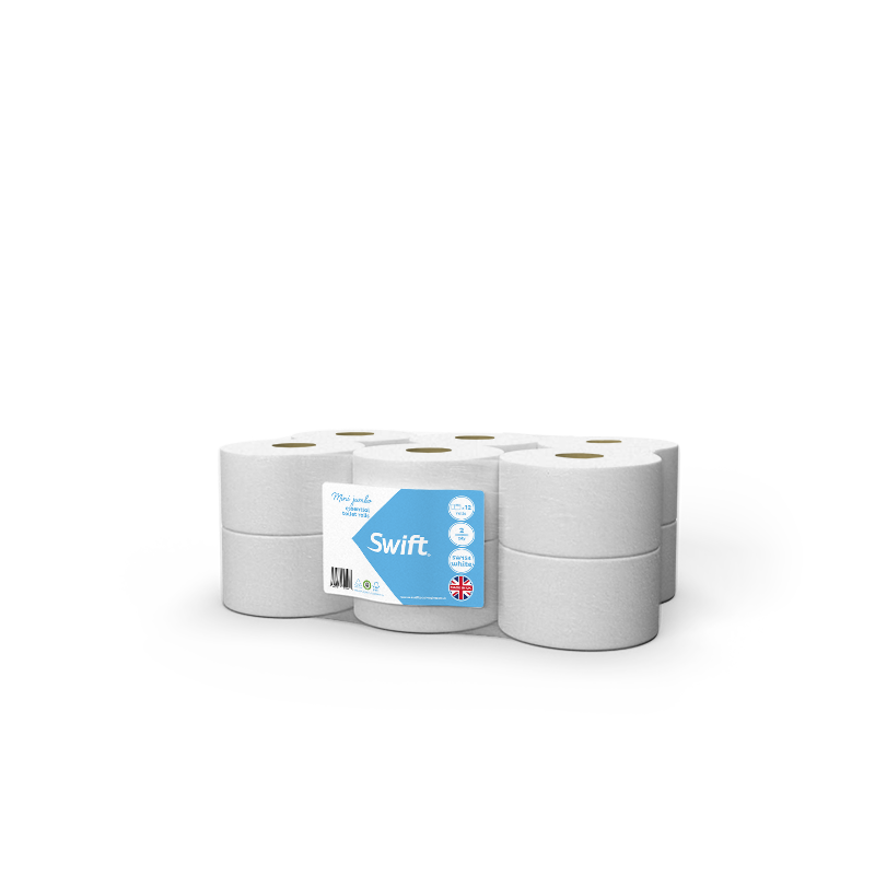 Swift Mini Jumbo Toilet Roll 2-Ply Essential – Pack of 12