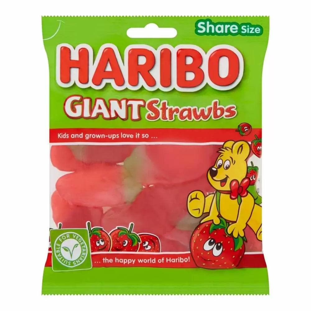 Haribo Giant Strawbs Bag - 160g - Sweet Bags (Pack of 12)