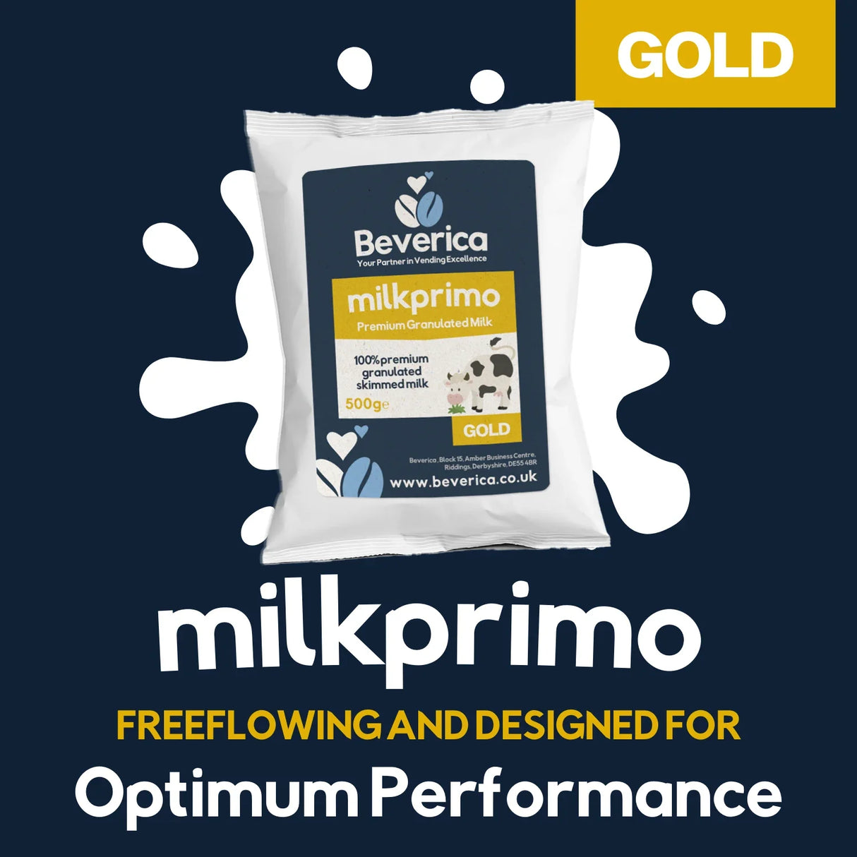 Beverica Milkprimo GOLD Premium Granulated Milk for Vending Machines (Milfresh Gold Alternative) 100% Skimmed Milk - (500g Bags)