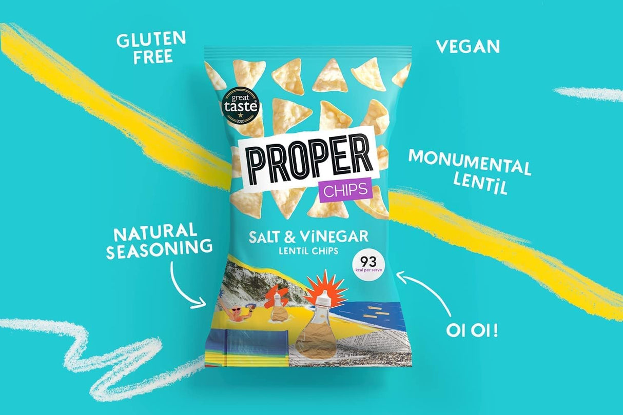 Proper Chips Lentil Salt & Vinegar - Gluten Free & Vegan 20g (Box Of 24)
