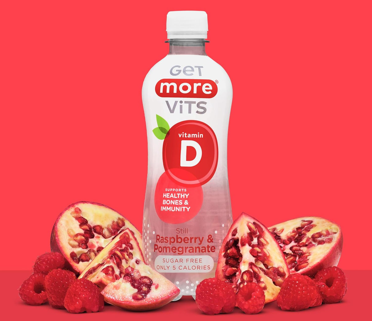 Get More Vits - Vitamin D Raspberry & Pomegranate Still 500ml (12 Pack)