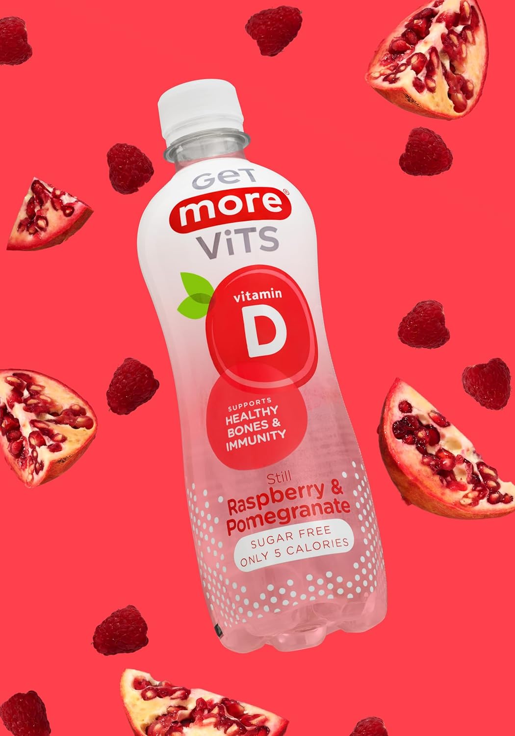 Get More Vits - Vitamin D Raspberry & Pomegranate Still 500ml (12 Pack)