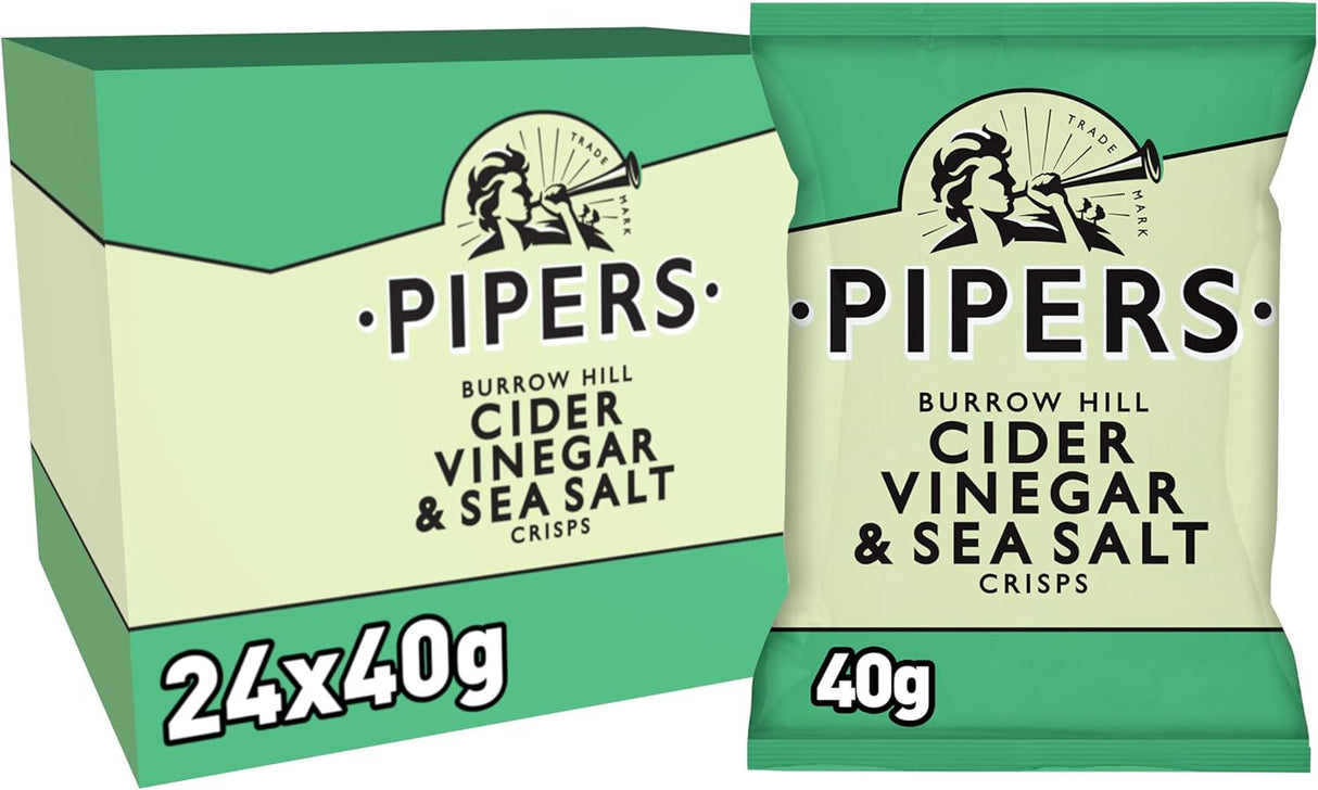 Pipers Burrow Hill Cider Vinegar & Sea Salt Crisps 40g (Box of 24)