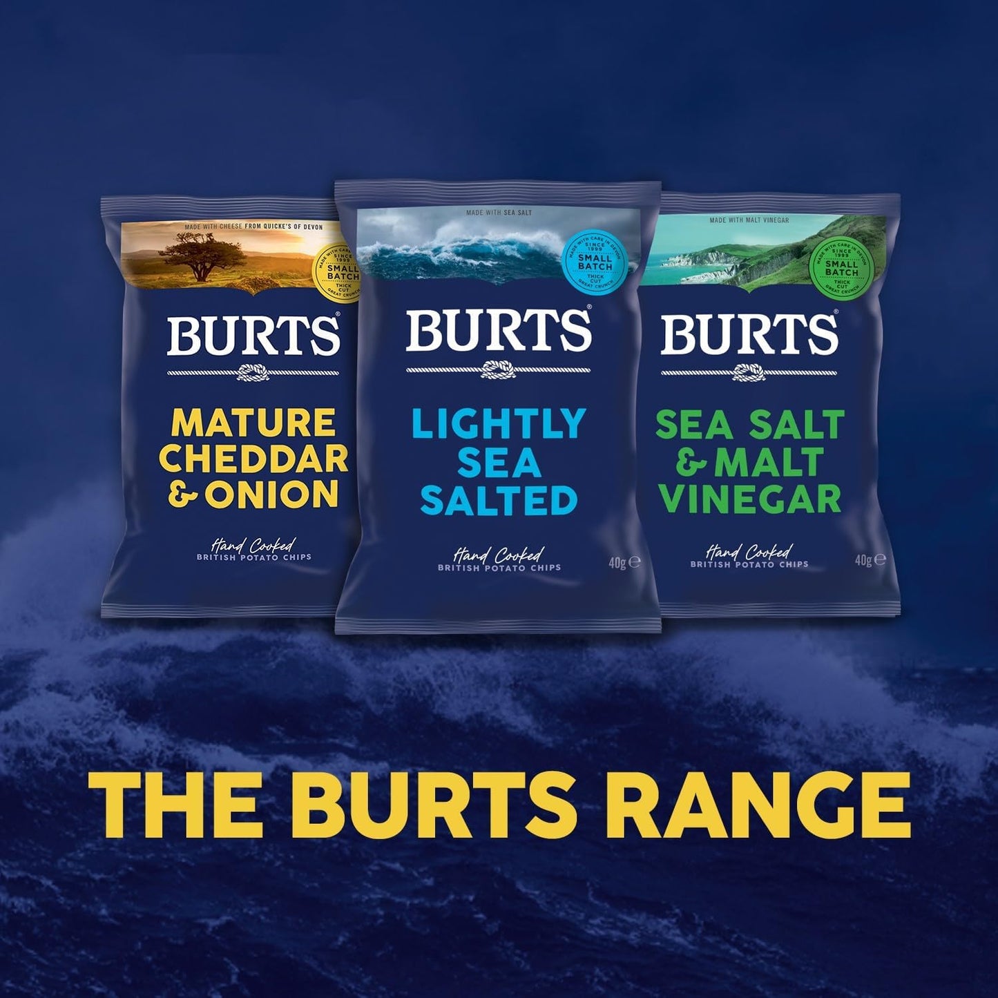 Burts Sea Salt & Malted Vinegar Crisps 40g - Box of 20
