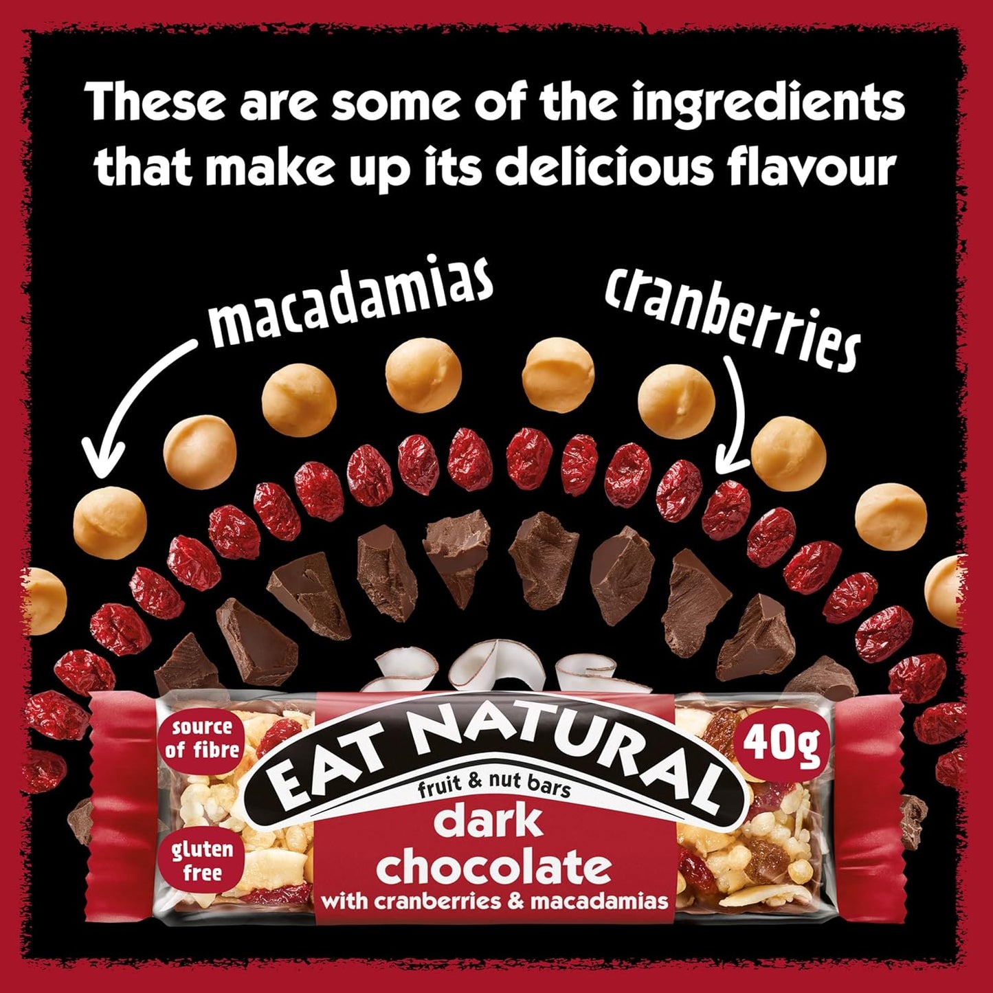 Eat Natural Dark Chocolate Macadamia & Cranberry Bar - 40g (Box of 12)