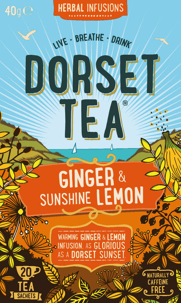 Dorset Tea: Ginger & Sunshine Lemon - Individually Wrapped Envelope Tea Bags - (Box of 20)
