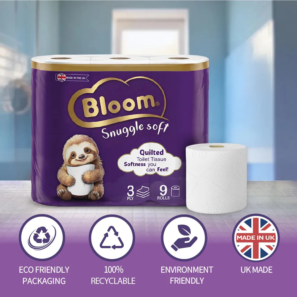 Bloom Snuggle Soft 3-Ply Toilet Roll – 45 Rolls (5 Packs of 9)