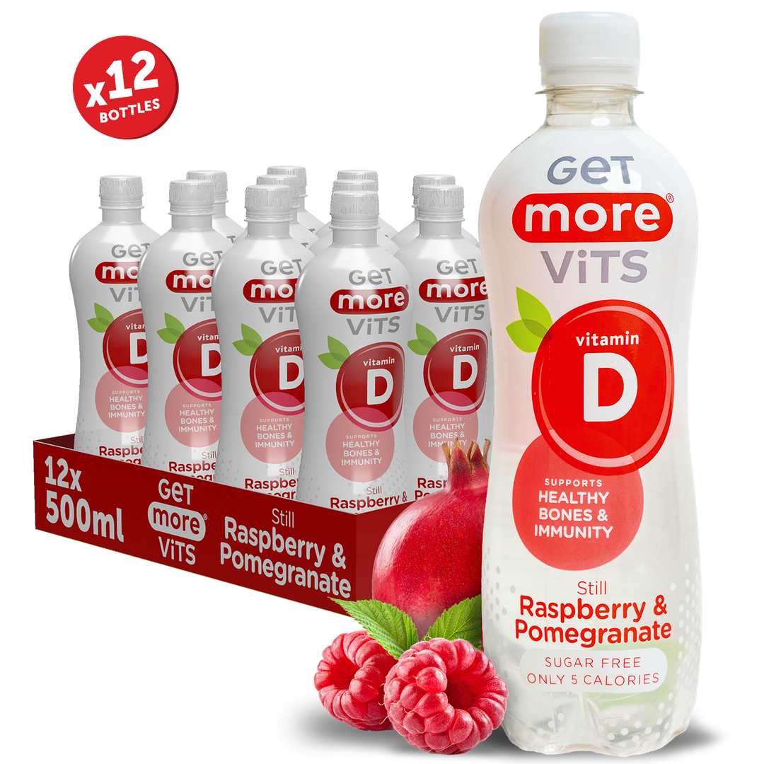 Get More Vits - Vitamin D Raspberry & Pomegranate Still 500ml (12 Pack)
