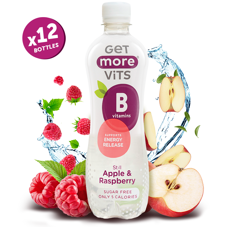 Get More Vits - Vitamin B Still Apple & Raspberry 500ml (12 Pack)