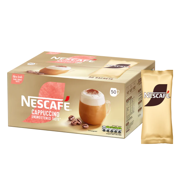 Nescafe Cappuccino Unsweetened Taste: Individual Coffee Stick Portions - (Box of 50)