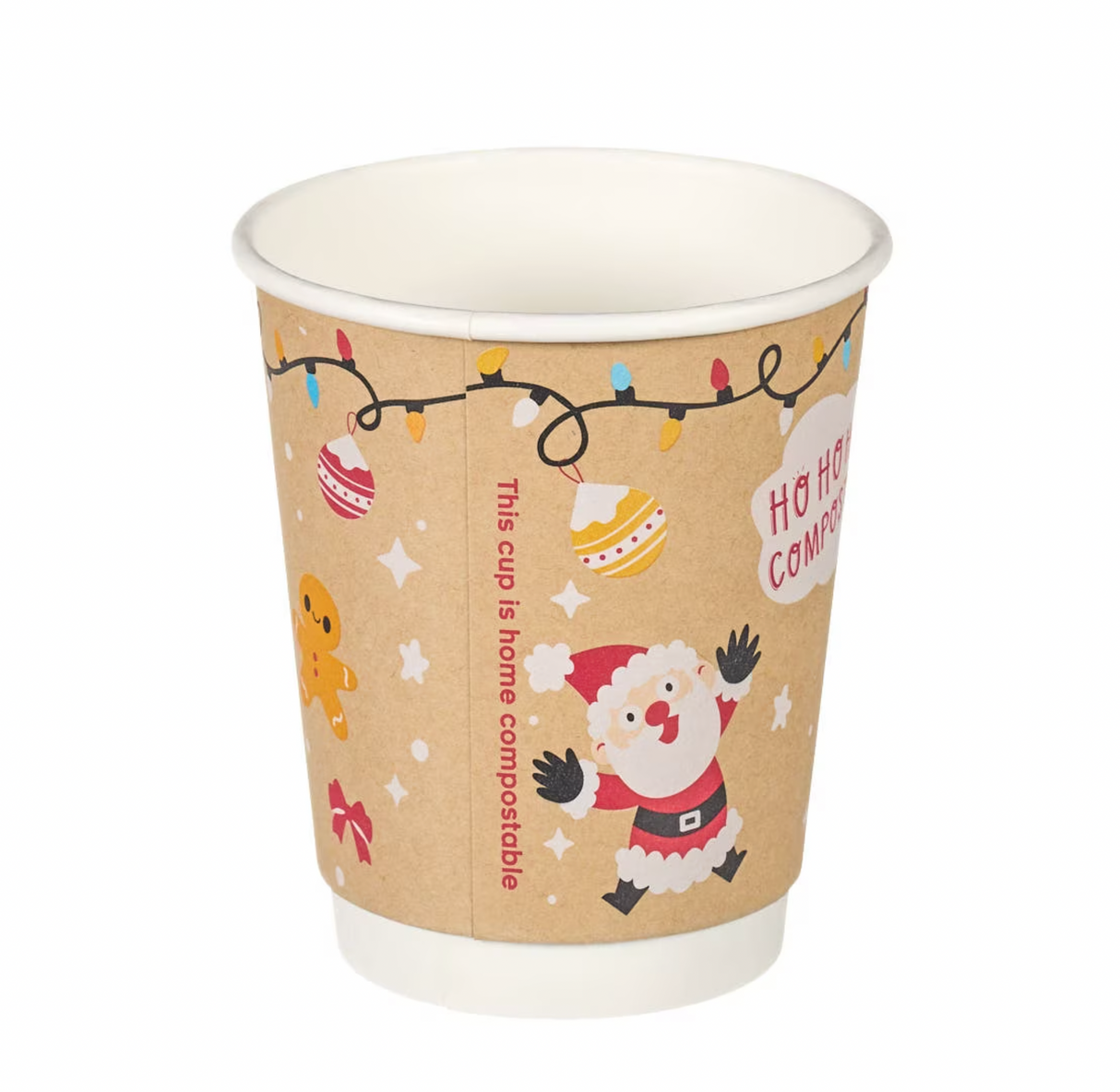8oz Double Wall Aqueous Lined Compostable Christmas Coffee Takeaway Cups - Festive Design (Box of 500) (Code: XQ04122XM)