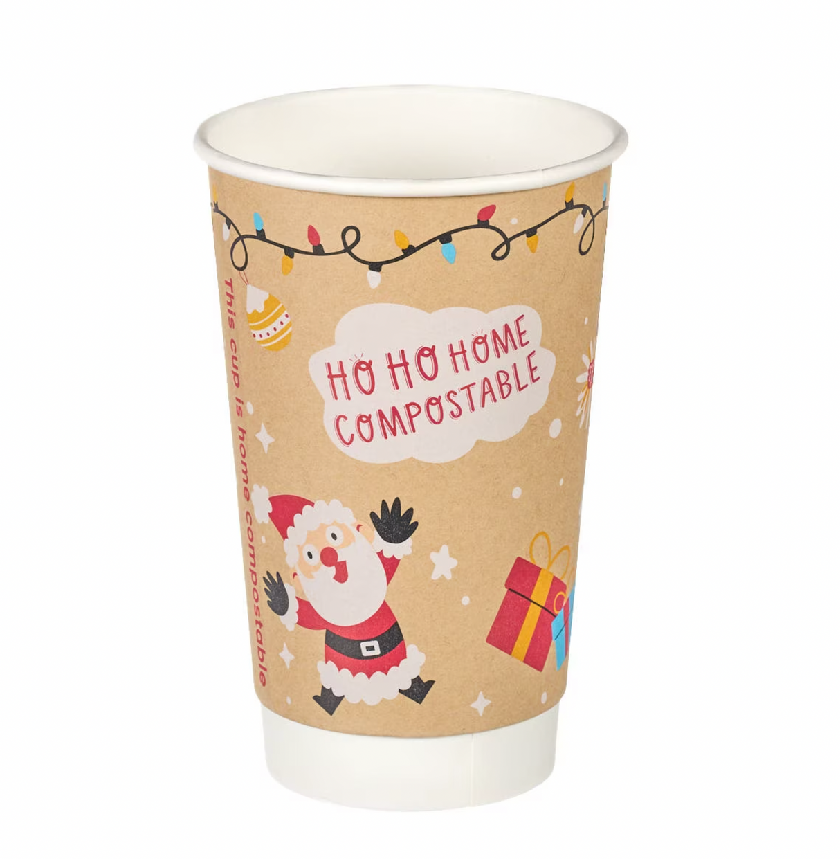 16oz Double Wall Aqueous Lined Compostable Christmas Coffee Takeaway Cups - Festive Design (Box of 500) (Code: XQ04144XM)