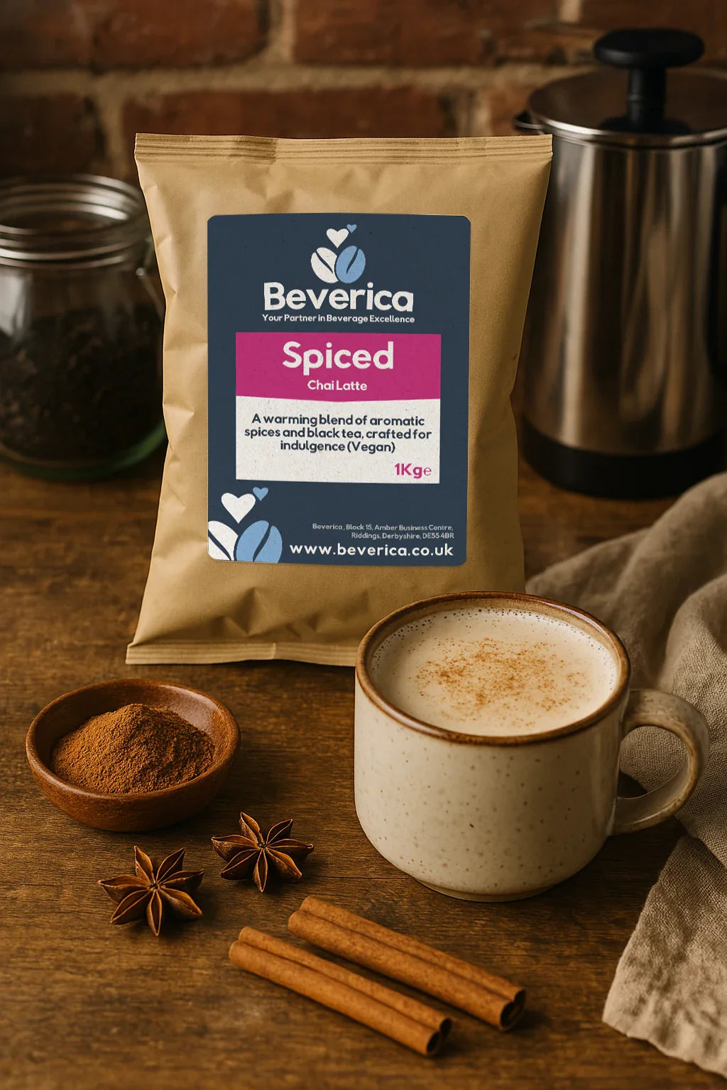 Beverica Spiced Chai Latte Mix - Vegan Suitable (Suitable for Vending Machines) (1KG Bags)
