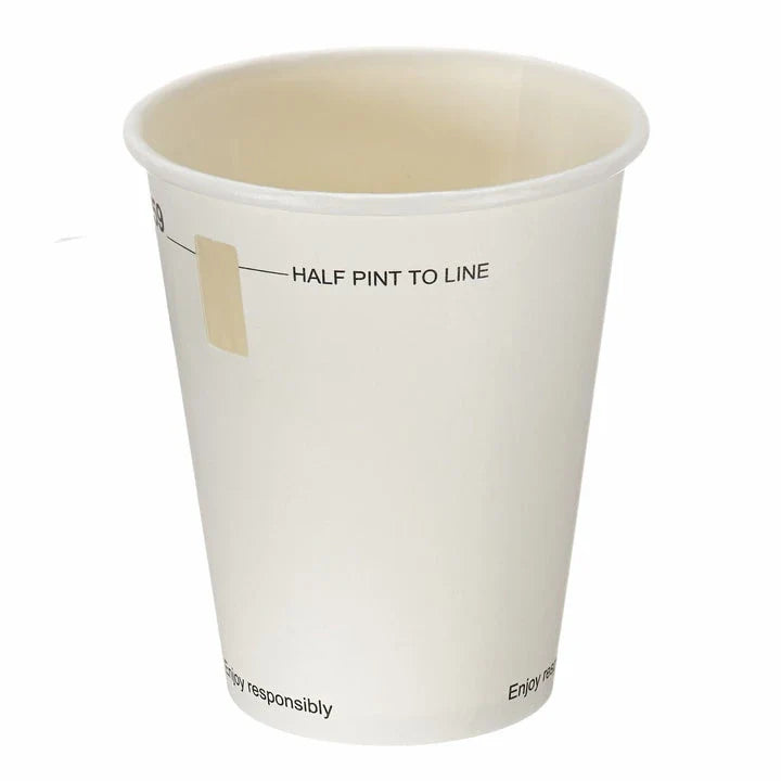 White Paper Half-Pint Tumblers 284ml with Window - Aqueous Lined - Box of 500