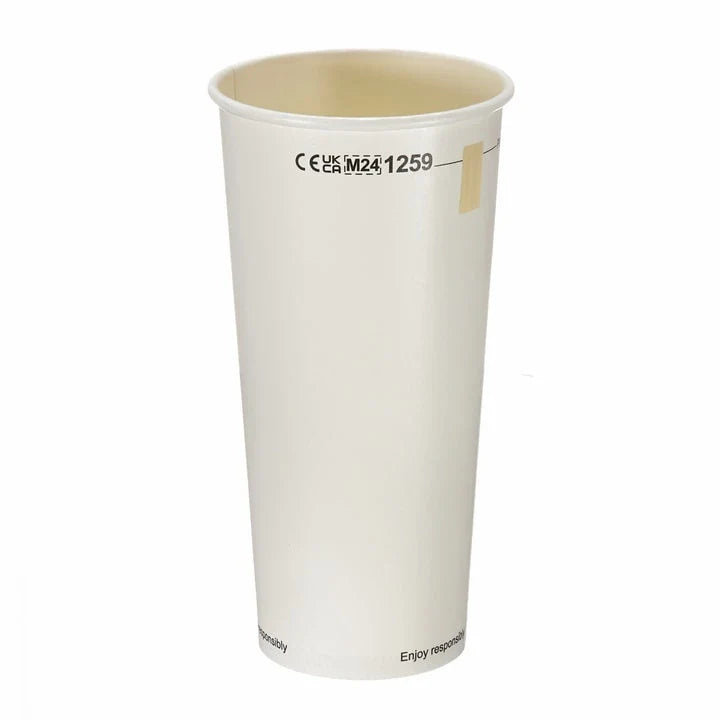 White Paper Pint Tumbler (568ml) with Window – Aqueous Lined Biodegradable (Box of 500)