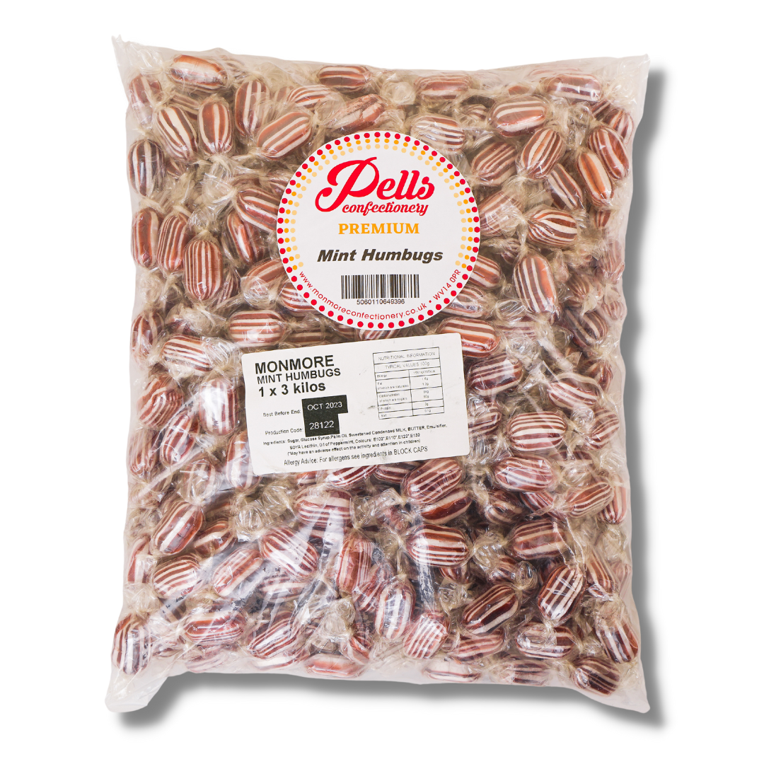 Pells Premium Individually Wrapped Mint Humbugs - 3kg Bulk Bag