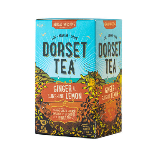 Dorset Tea Ginger & Sunshine Lemon Individually Wrapped Envelope Tea Bags – 20 Pack