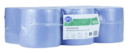 Pro Centrefeed Paper Rolls 2Ply Blue - 16.6cm x 120m - Pack of 6