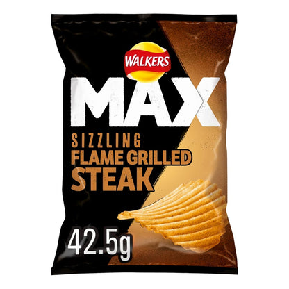 Walkers Max Sizzling Flame Grilled Steak Ridged Crisps 42.5g (Box of 24)