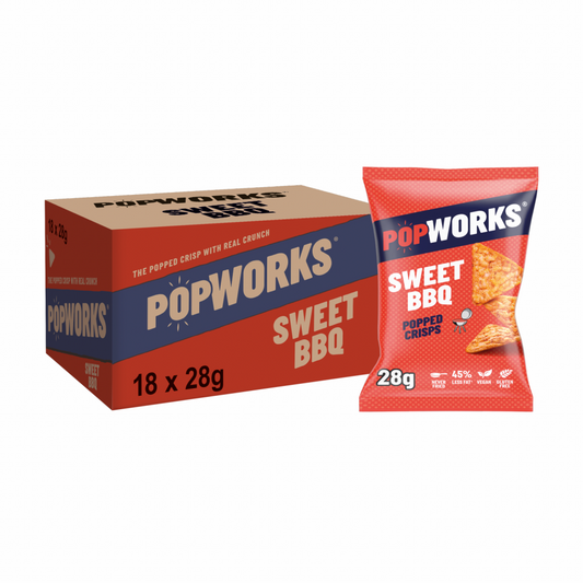 Walkers Popworks Sweet BBQ Popped Crisps 28g - (Box of 18)