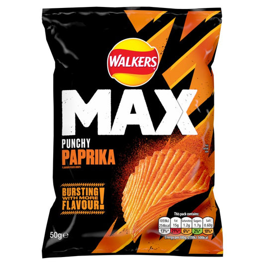 Walkers Max Punchy Paprika Crisps 50g (Box of 24)