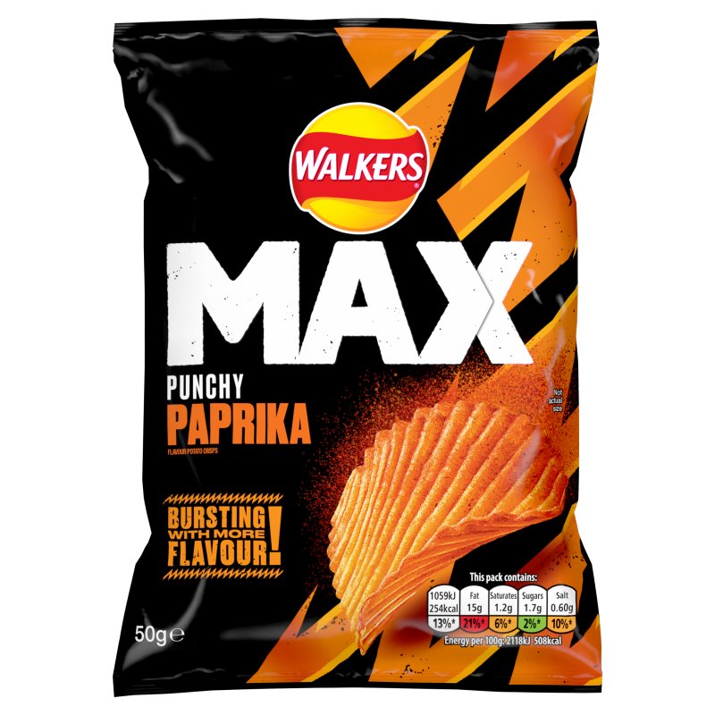 Walkers Max Punchy Paprika Crisps 42.5g - (Box of 24)