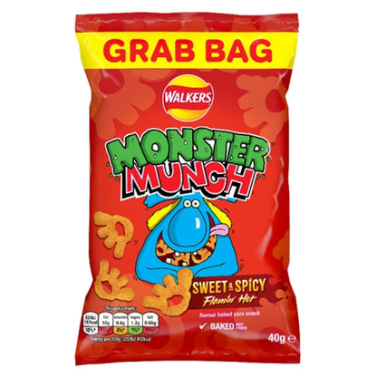 Walkers Monster Munch Sweet & Spicy Snacks Crisps Grab Bag 40g - (Box of 35)