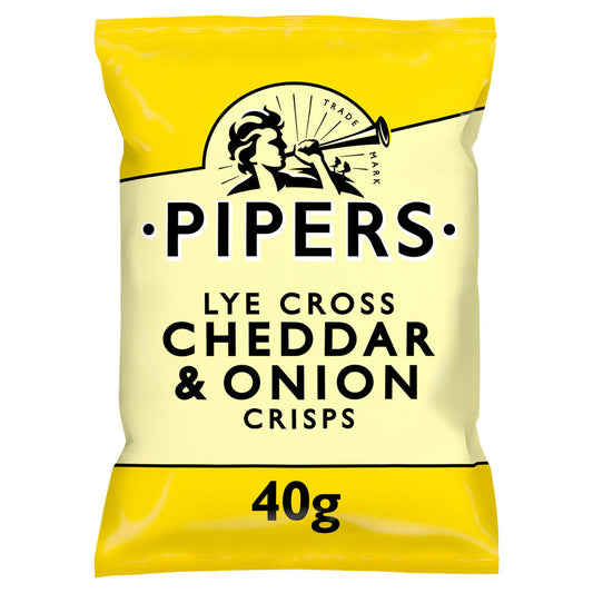 Pipers Lye Cross Cheddar & Onion Crisps 40g (Box of 24)