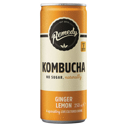 Remedy Kombucha Ginger Lemon - 250ml Cans (Pack of 12)