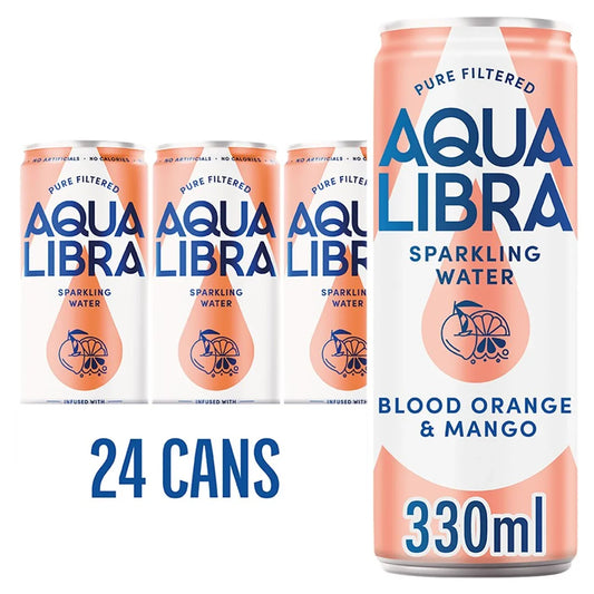 Aqua Libra Blood Orange & Mango Sparkling Water Can 330ml (24 Pack)