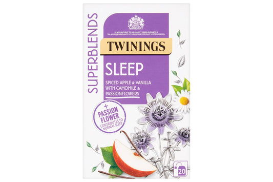 Twinings Tea: Superblends Sleep Spiced Apple & Vanilla with Camomile and Passionflowers - Individually Wrapped Envelope Tea Bags - (Box of 20)