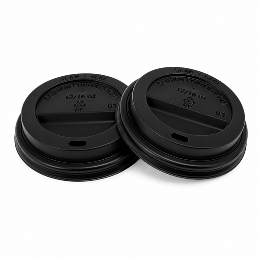 12oz / 16oz Black Sip Through Coffee Cup Lids - Pack of 100