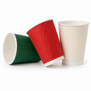 12oz Christmas Double Wall Cable-Knit Embossed Coffee Cups - Mixed Colours - Case of 500
