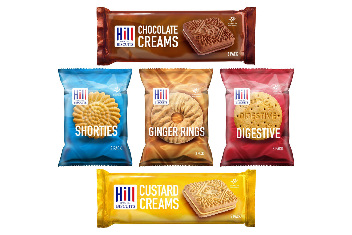 Hill Biscuits Mini Pack Selection - 5 Varieties 3 Biscuits Per Pack (Box of 100)