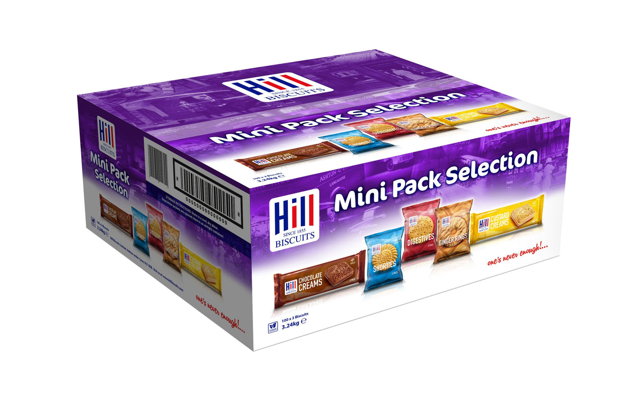 Hill Biscuits Mini Pack Selection - 5 Varieties 3 Biscuits Per Pack (Box of 100)