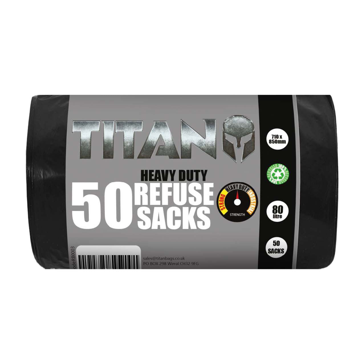 Titan Heavy Duty Refuse Sacks 80L - Roll of 50 (RB3)