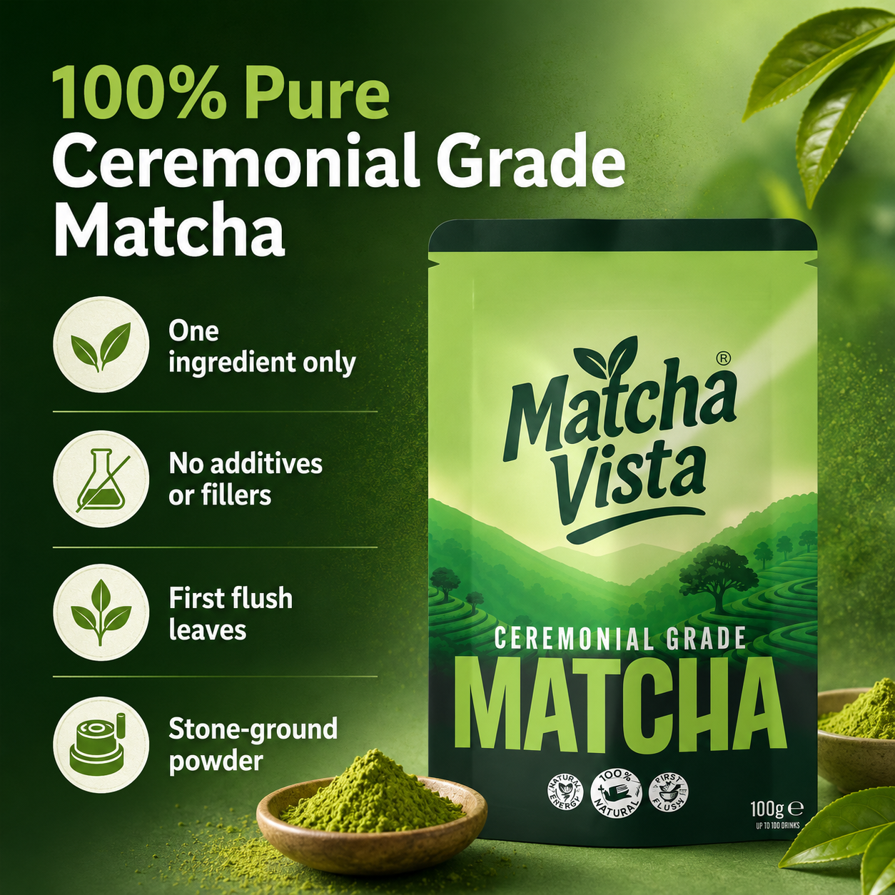 Matcha Vista Ceremonial Grade Matcha Powder - 100g