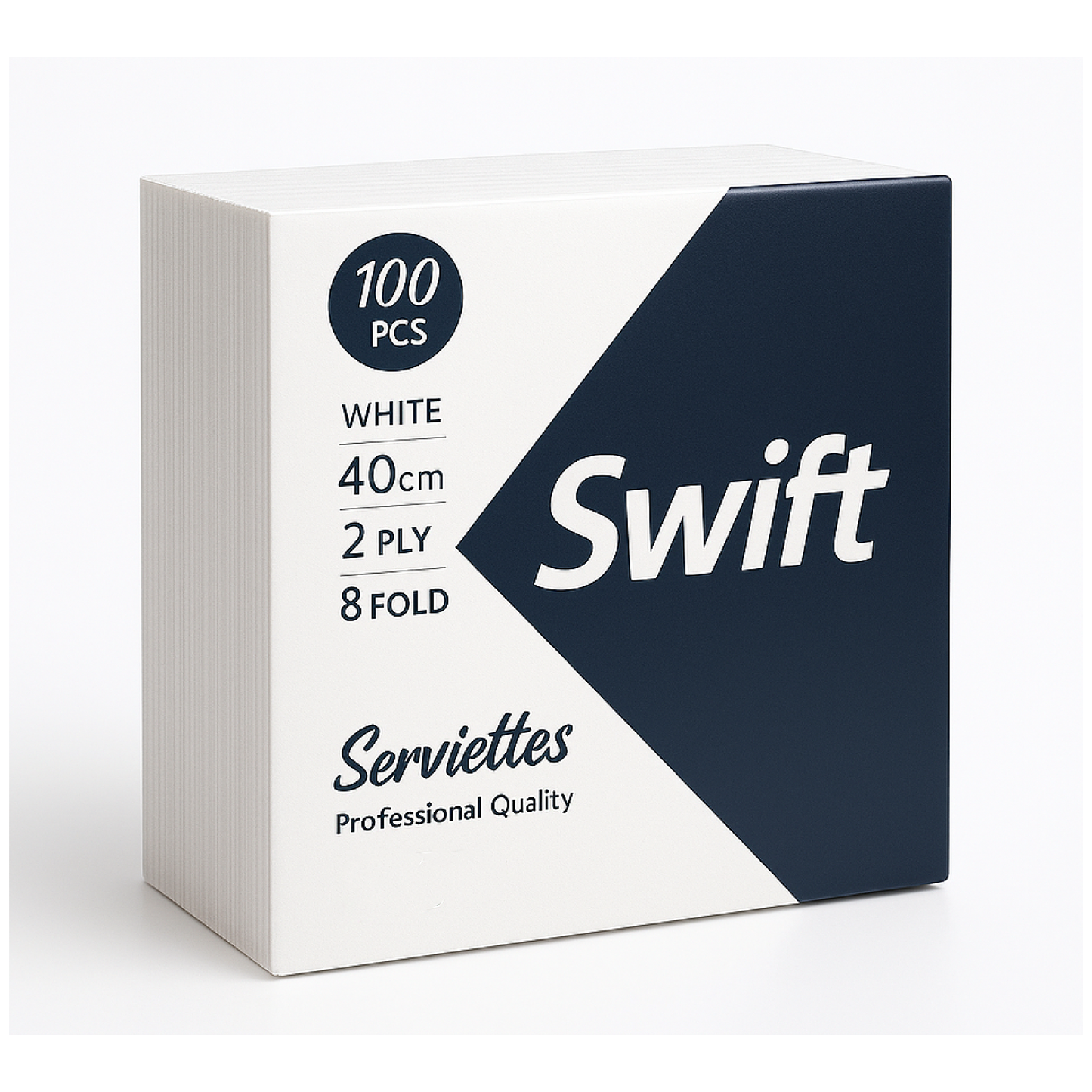 Swift 40cm White Serviettes 2-Ply 8-Fold Napkins - Pack of 100