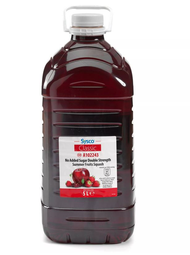 Sysco Classic Double Strength Summer Fruits Squash No Added Sugar - 5 Litre