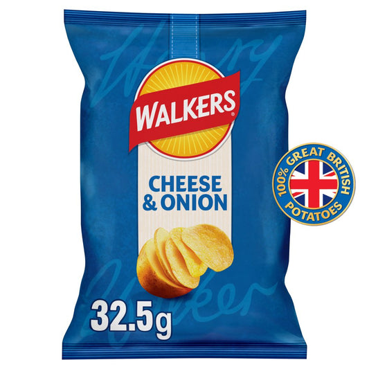 Walkers Cheese & Onion Crisps 32.5g - Box of 32