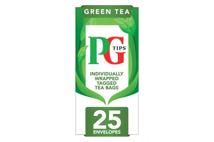 PG Tips Green Tea Individually Wrapped Envelope Tea Bags – 25 Pack