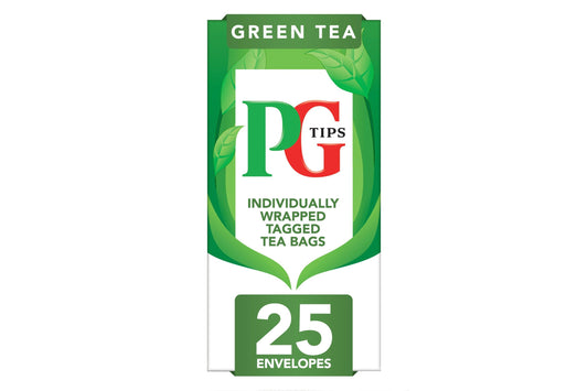 PG Tips Green Tea Individually Wrapped Envelope Tea Bags – 25 Pack
