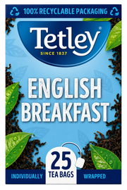 Tetley English Breakfast Individually Wrapped Envelope Tea Bags – 25 Pack