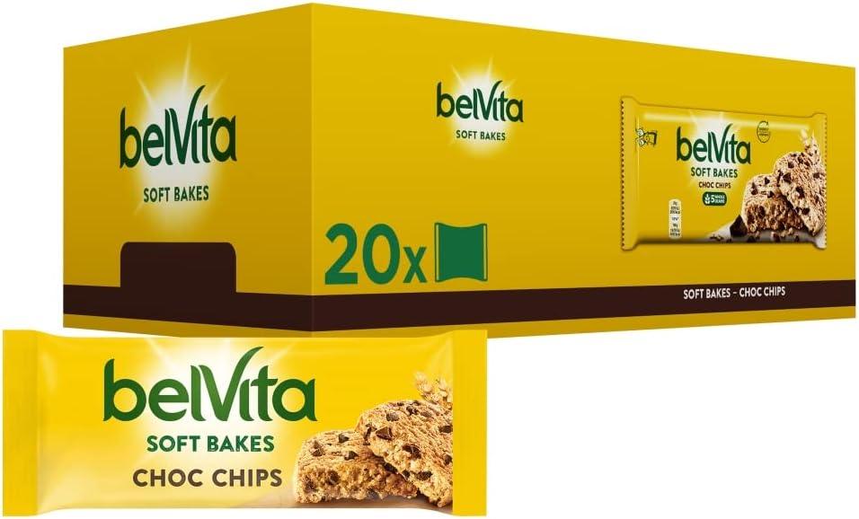 Belvita Breakfast Biscuits Soft Bakes Choc Chips - 50g (Box of 20) Individually Wrapped Cereal Bars