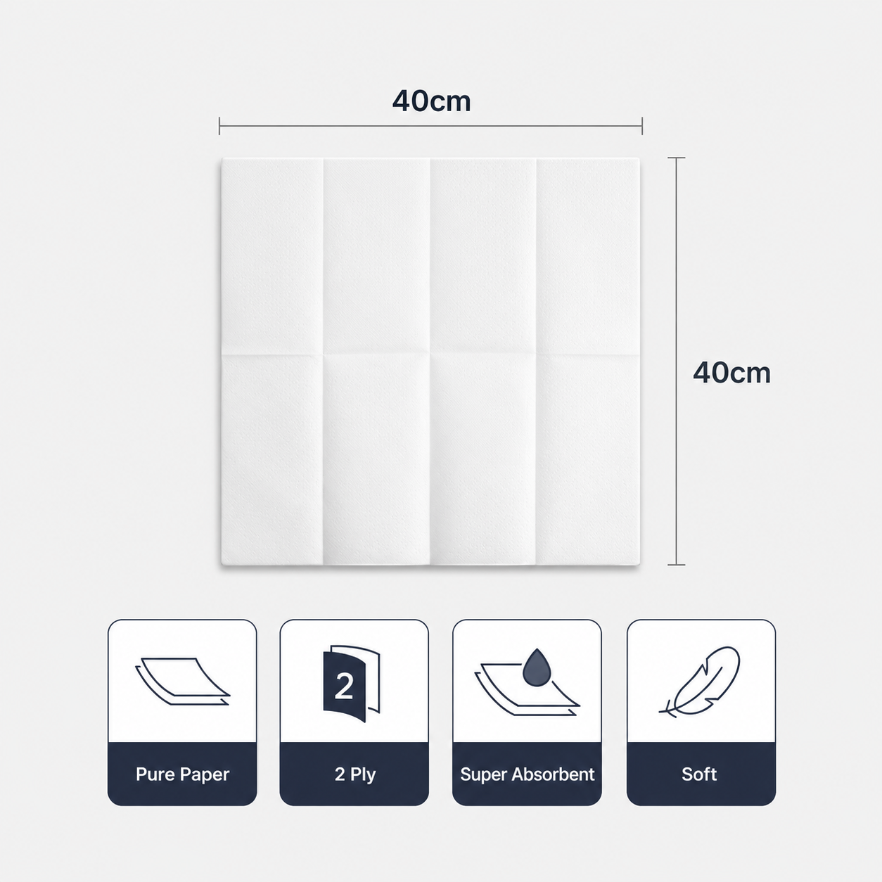 Swift 40cm White Serviettes 2-Ply 8-Fold Napkins - Pack of 100
