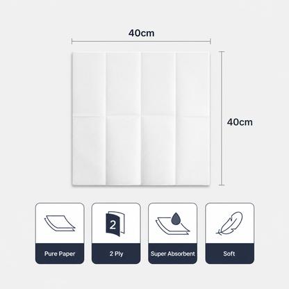 Swift 40cm White Serviettes 2-Ply 8-Fold Napkins - Pack of 100